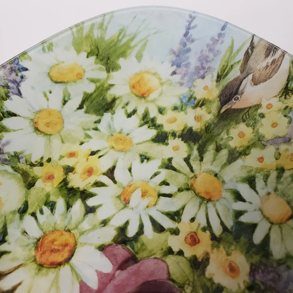 Prima Design Easter Serving Platter Glass Daisies Bunnies Egg Shaped Replacement
